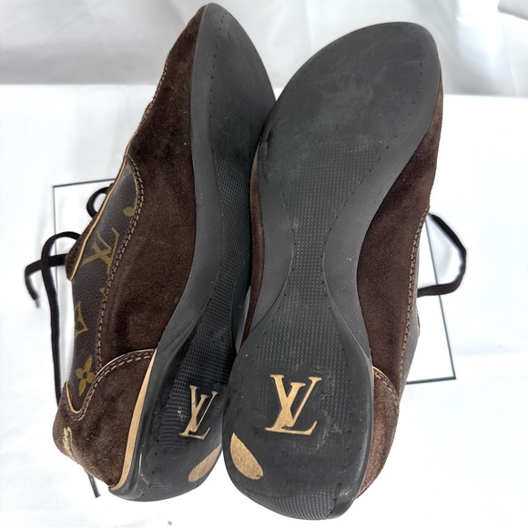 Louis Vuitton Brown Suede LV Monogram Canvas sneakers Size 36 US 6 6.5 7 *read - Picture 8 of 10